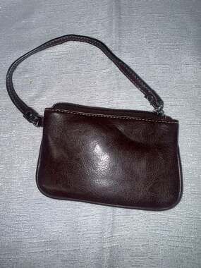 Tommy Hilfiger Brown Leather Wristlet Zip Pouch